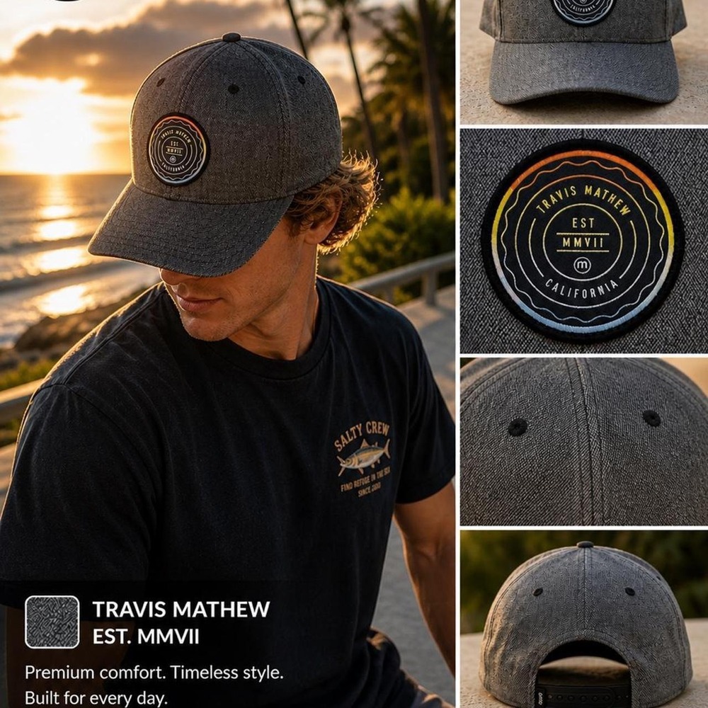 Travis Mathew Snapback Hat Gray Adjustable California Logo Cap